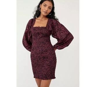 Free People Floral-print Smock It to Me Balloon-Sleeve Mini Dress Small